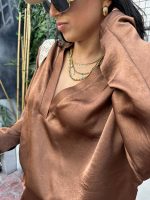 Prive Collection Satin V Shirt – Black - Image 3