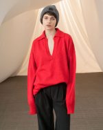 Tailor Made Oversized Polo Neck Sweater – Red - Image 4