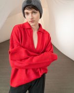 Tailor Made Oversized Polo Neck Sweater – Red - Image 3