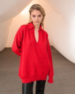 Tailor Made Oversized Polo Neck Sweater – Red
