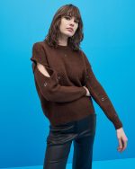Tailor Made Knitwear Rock Knit Sweater with metal holes and open sleeves – Coffee - Image 2