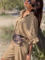 Prive Collection Linen Shirt - Beige / Brown - Image 3