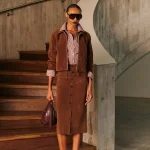 Lumina Suede Effect Skirt - Brown