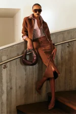 Lumina Suede Effect Skirt - Brown - Image 3