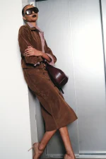 Lumina Suede Effect Skirt - Brown - Image 4