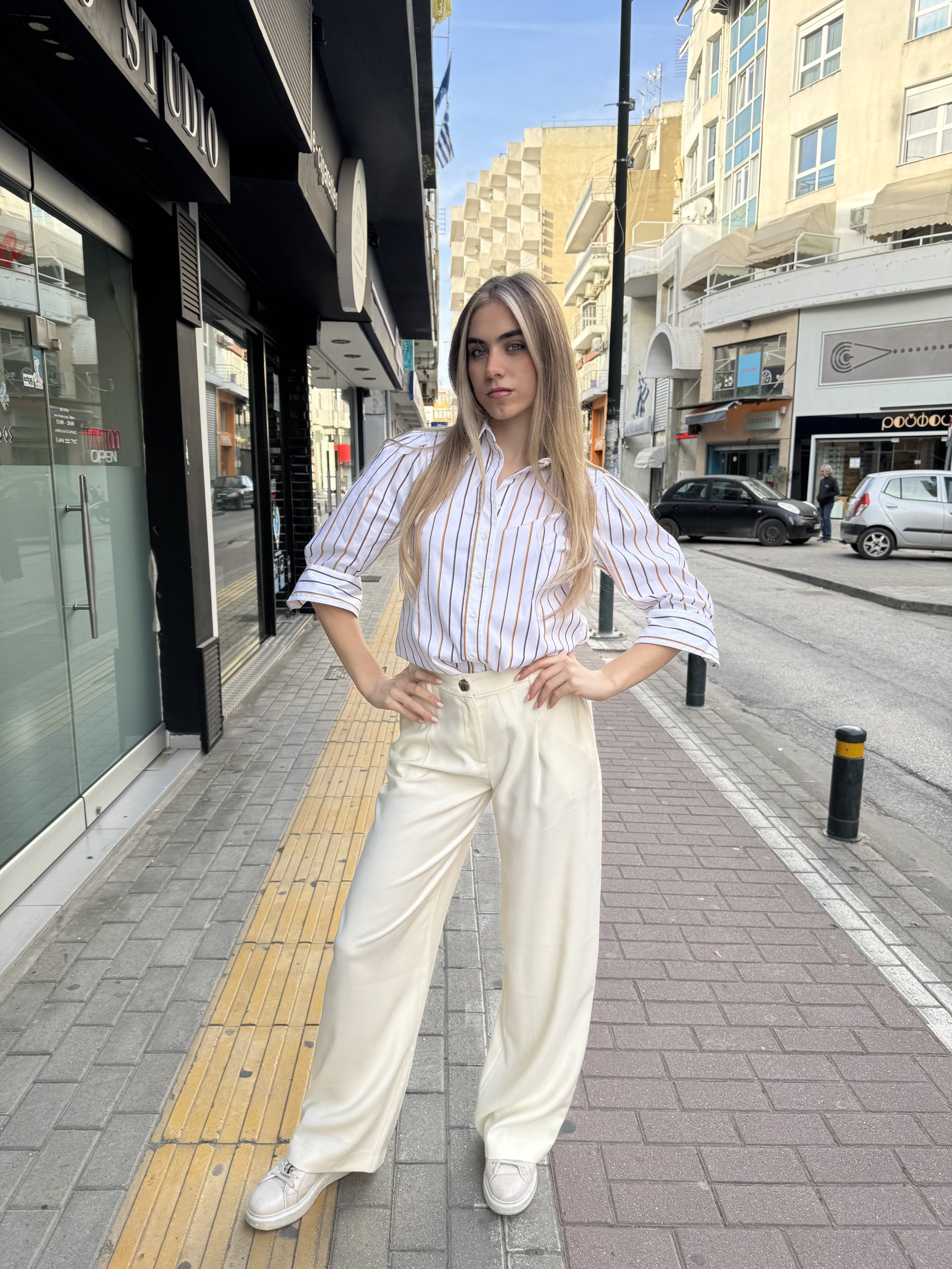 Wide Leg Pant - Cream Shex Cream Elegant Wide Leg Pant - Image 1