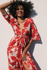 Mersevi Abstract Flame Maxi Wrap Dress - Image 3