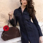 Clic Jewels Bella Bowling Bag - Brown suede genuine leather