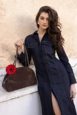 Clic Jewels Bella Bowling Bag - Brown suede genuine leather