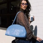 Clic Jewels Bella Bowling Bag – Baby blue croco genuine leather