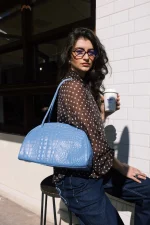 Clic Jewels Bella Bowling Bag – Baby blue croco genuine leather